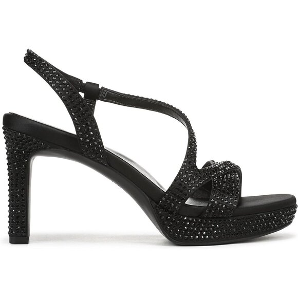 Naturalizer Women Black Satin Polyurethane Rounded Open Toes Platform Shoes - Picture 6 of 9